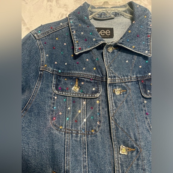 Lee Denim Trucker Jacket Women’s Large Blue Buttons Rhinestones Bedazzled - Picture 6 of 11